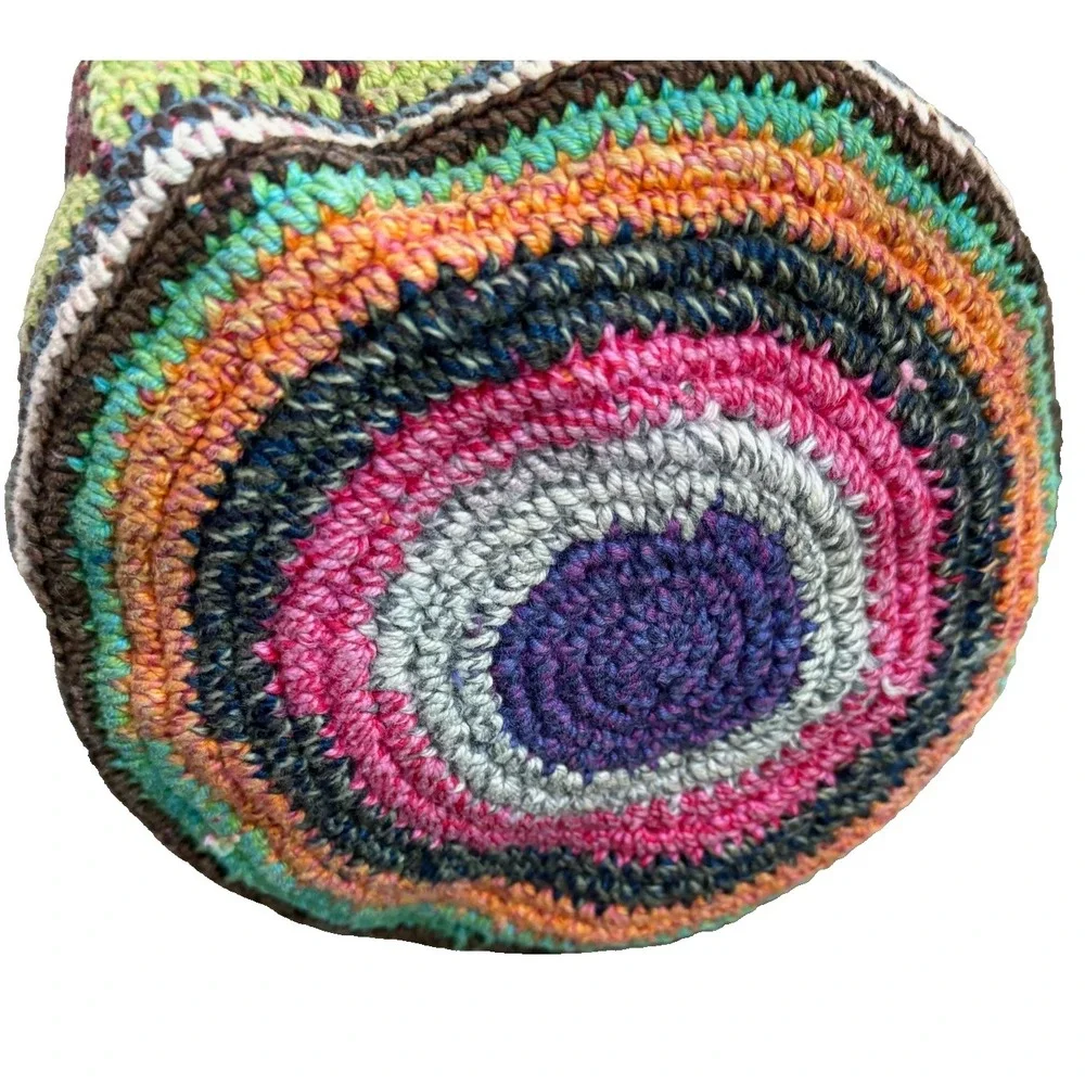 Vtg Y2K 90s Crochet Crossbody Bag Boho Rainbow Bucket Purse Hobo Hippie Festival